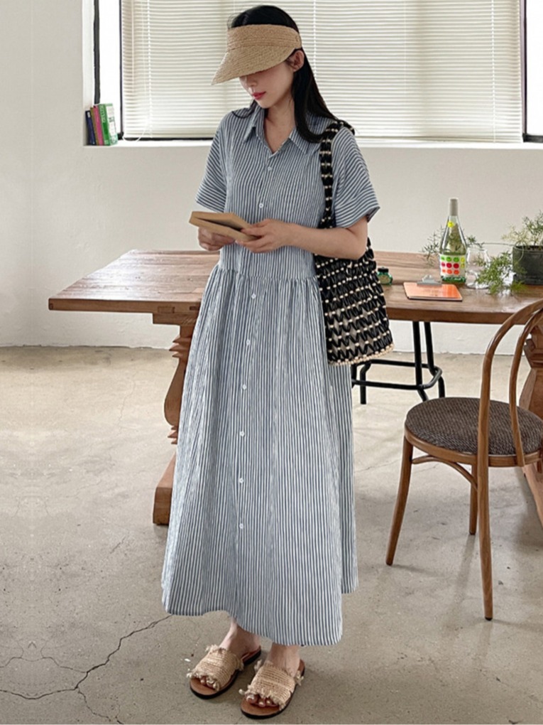 Casual Loose Linen Shirt Dress - Sukienka koszulowa w stylu retro koreańskim,