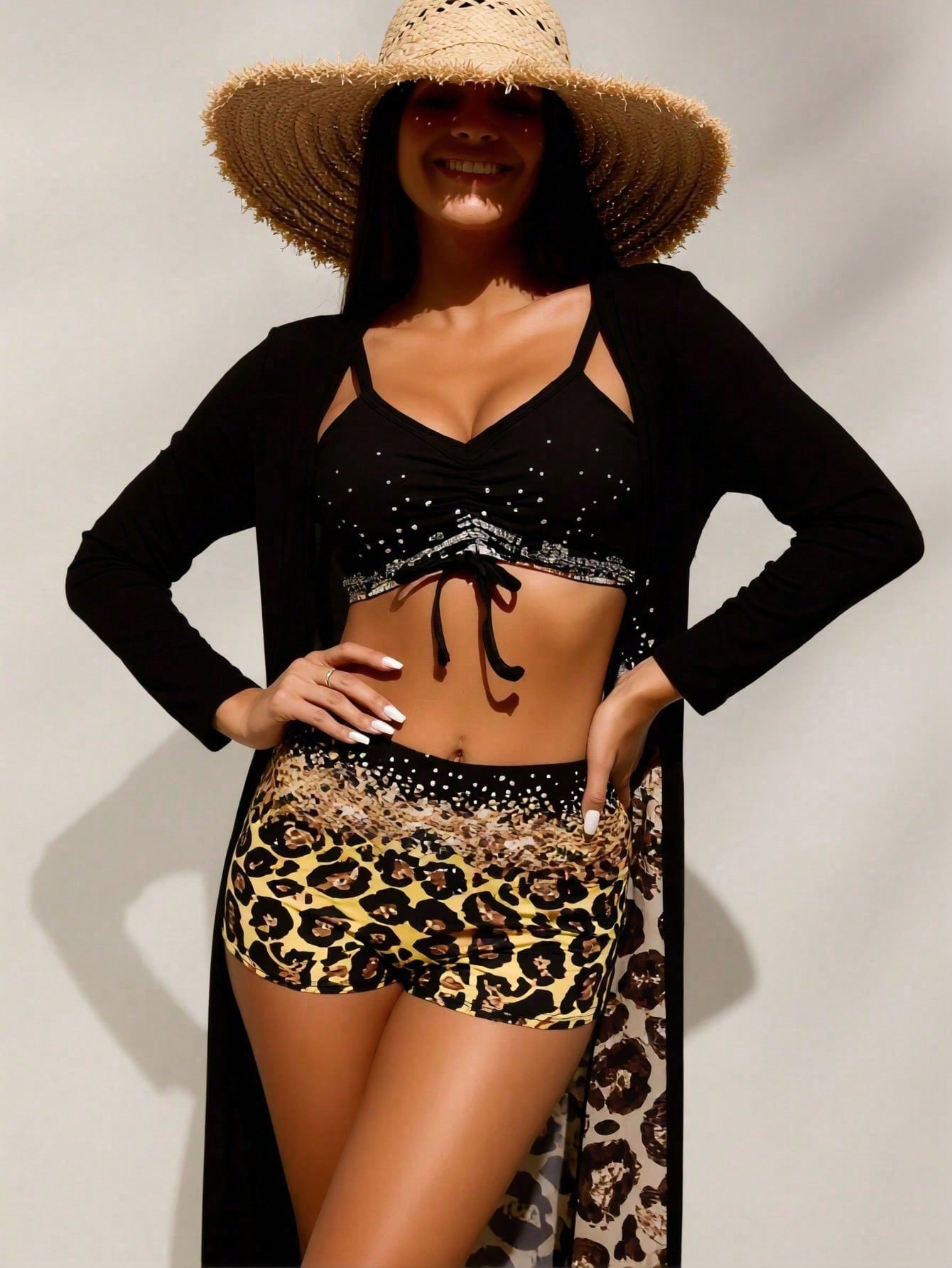 Tops - Damski czarny top od bikini z