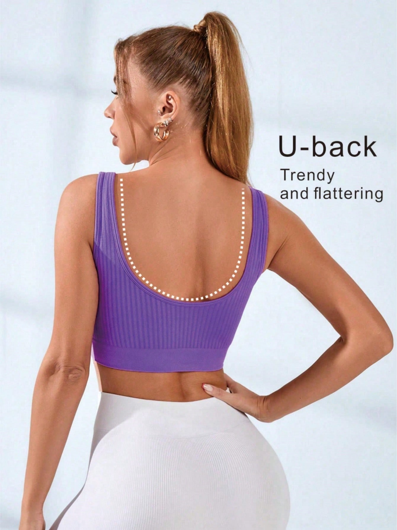 Seamless Ribbed Workout Tank Top - Damski prążkowany sportowy biustonosz z dekoltem