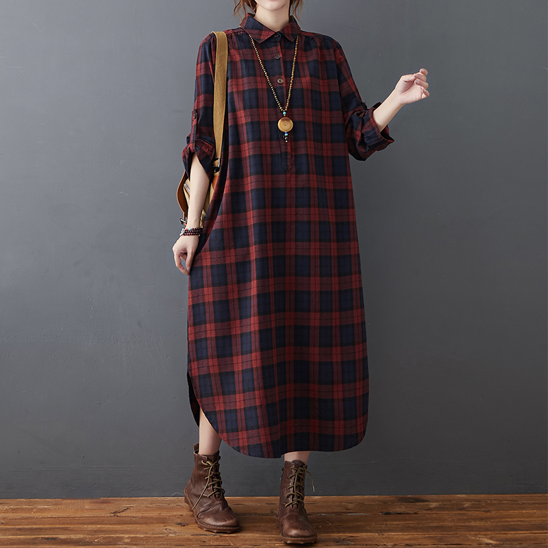 Casual Loose Linen Shirt Dress - Bawełniana lniana sukienka damska, nowa jesienna,