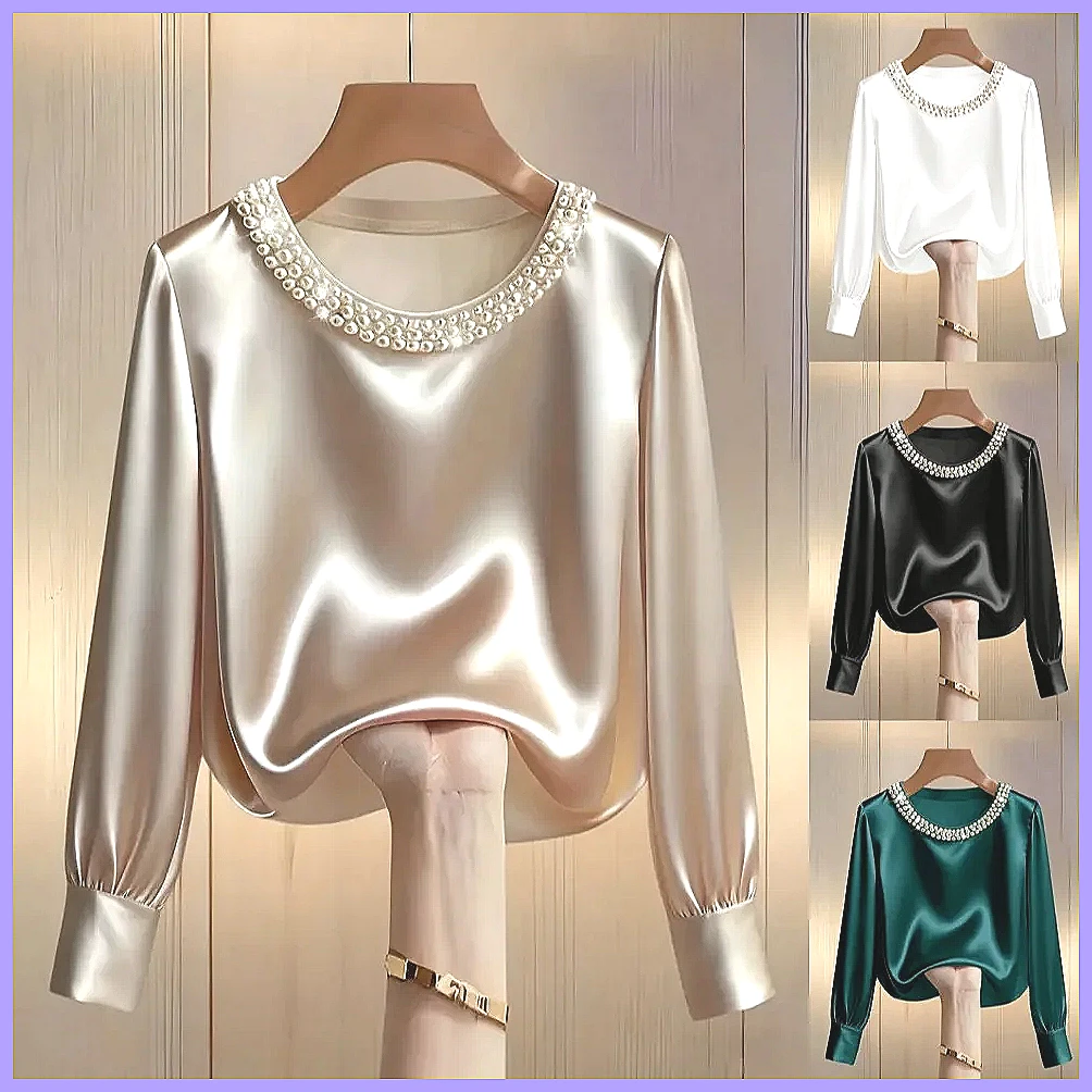 Blouses - Elegancka satynowa bluzka z koralikami dla