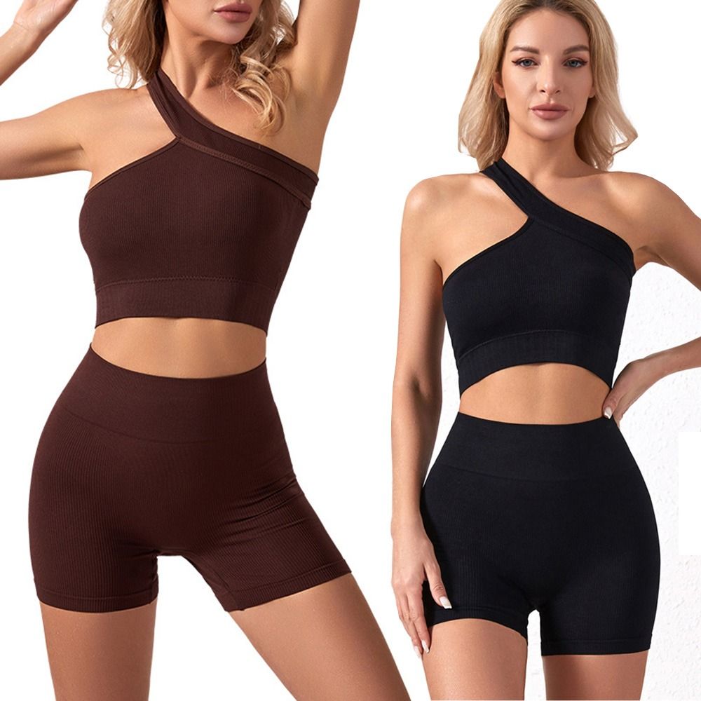 Seamless Ribbed Workout Tank Top - 2-częściowy zestaw sportowy dla kobiet, bezszwowy,
