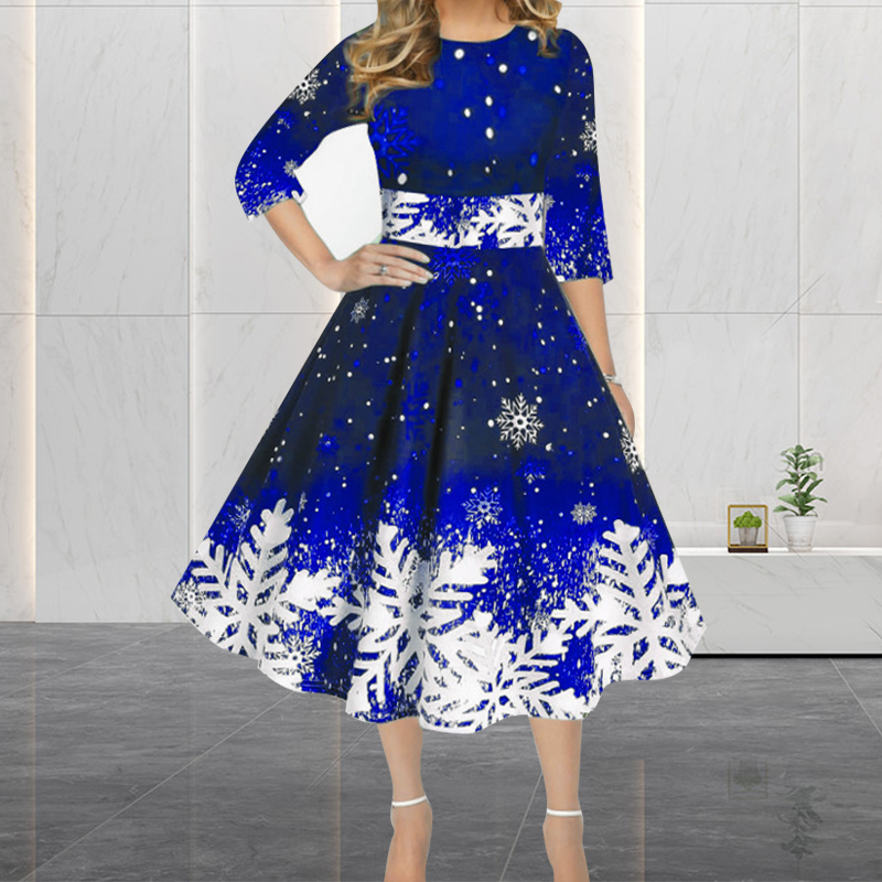 French Vintage Floral Midi Dress - Zimowe sukienki świąteczne Damskie sukienki w
