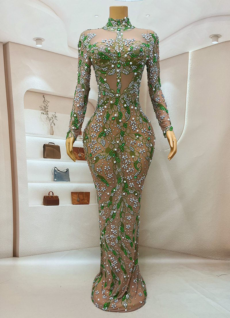 Sparkly Rhinestone Club Party Dress - Piękna suknia wieczorowa długa suknia urodzinowa