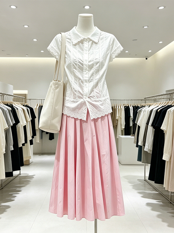 Korean Style A Line Shirt Dress - Elegancki letni zestaw dla kobiet plus