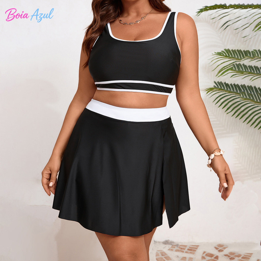 Dresses - Dwuczęściowy tankini w kontrastowych kolorach czarno-białych,
