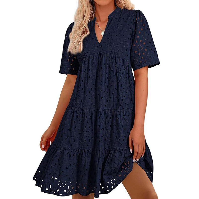 French Vintage Floral Midi Dress - Damska letnia sukienka w stylu boho