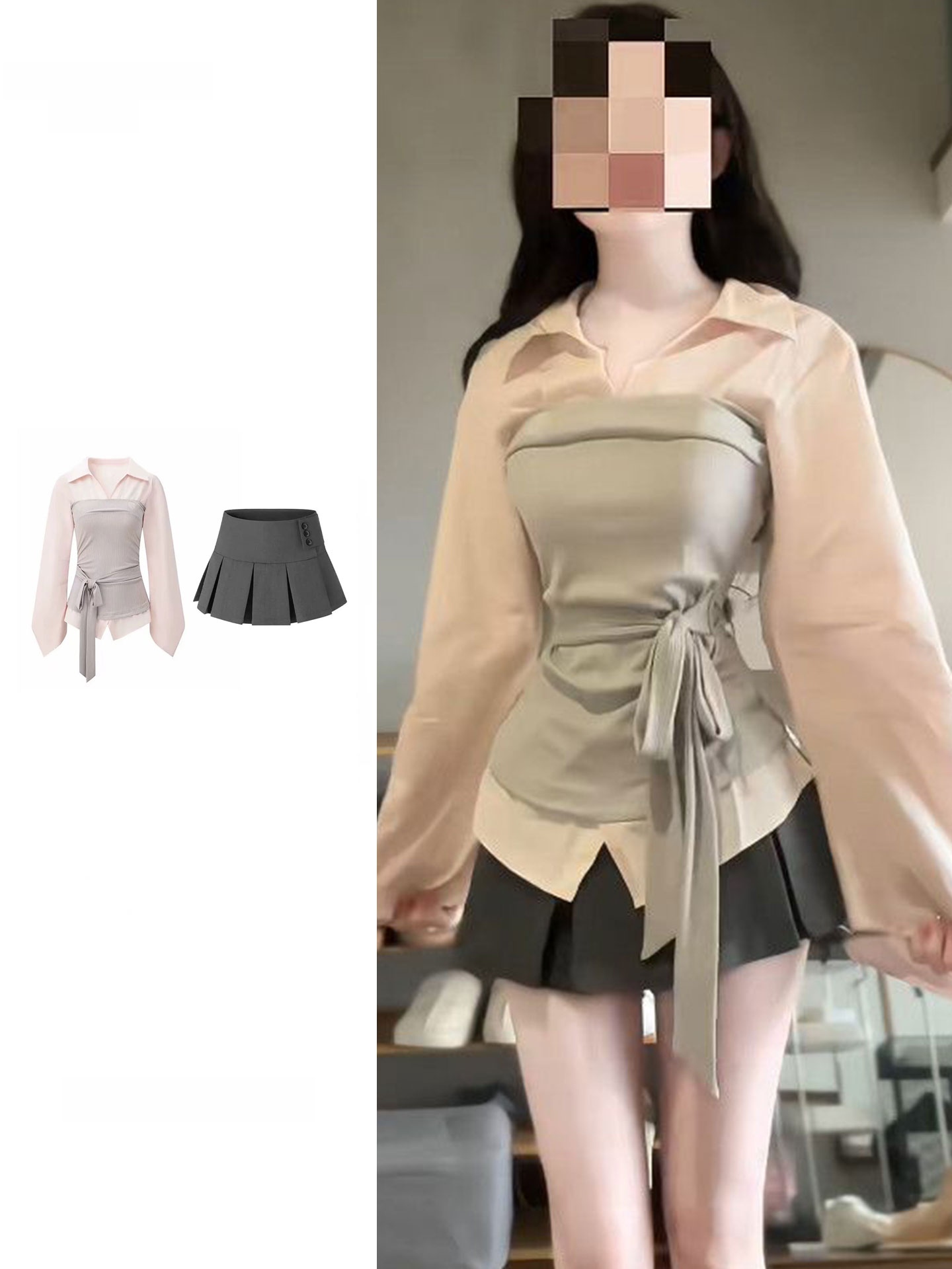 Korean Style A Line Shirt Dress - Damski zestaw w stylu koreańskim plus