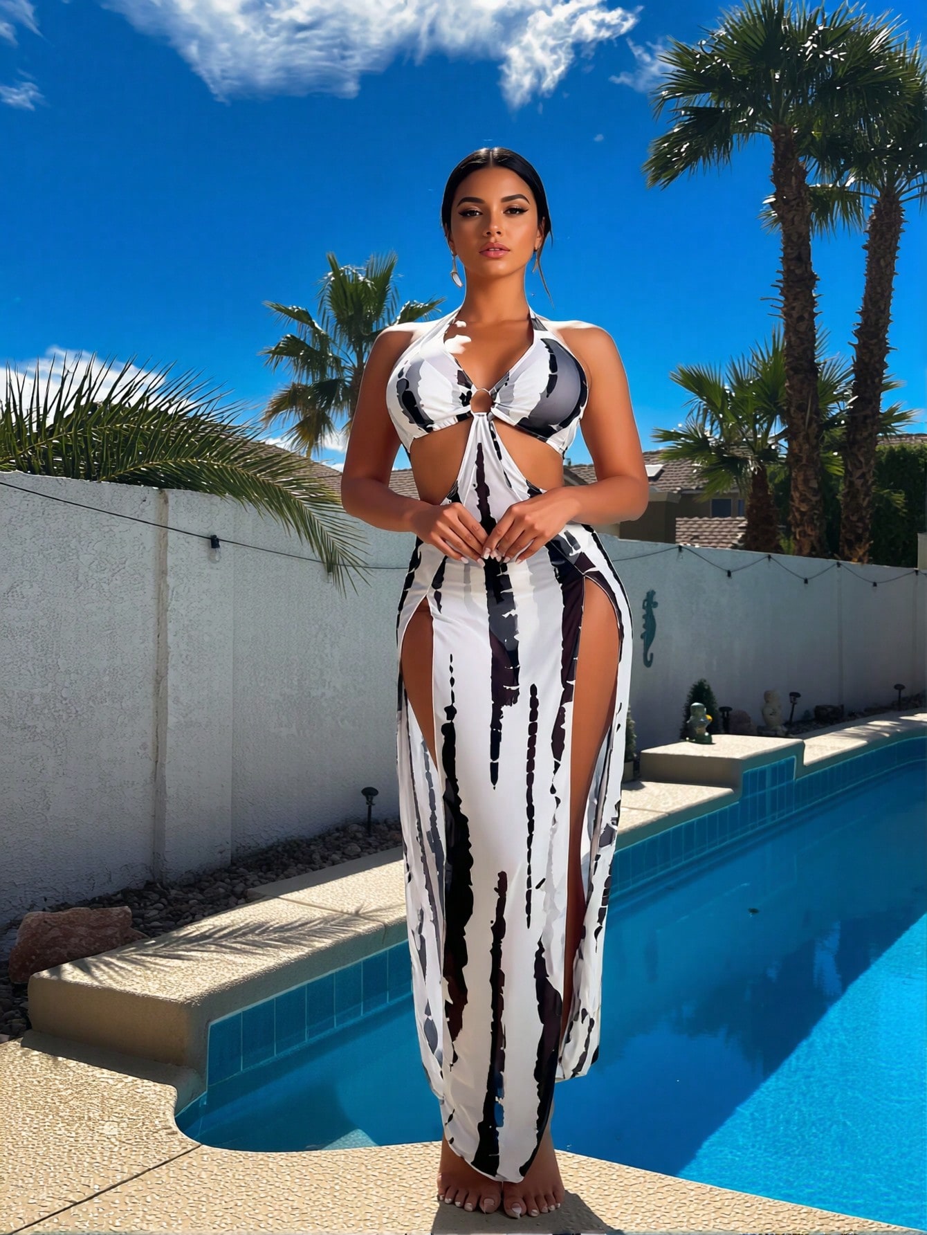 Dresses - Nowy czarno-biały zestaw bikini tie-dye z