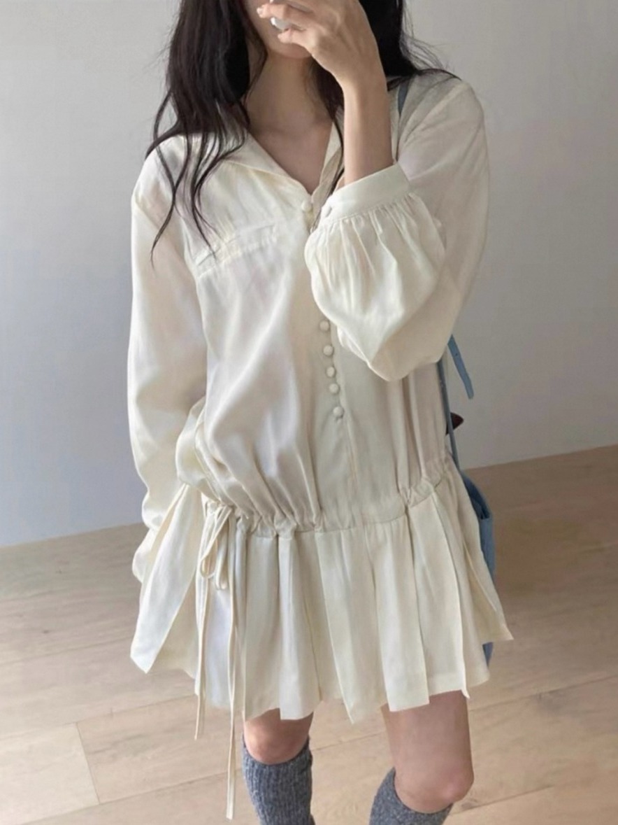 Korean Style A Line Shirt Dress - Wyszczuplająca sukienka koszulowa z długim rękawem,