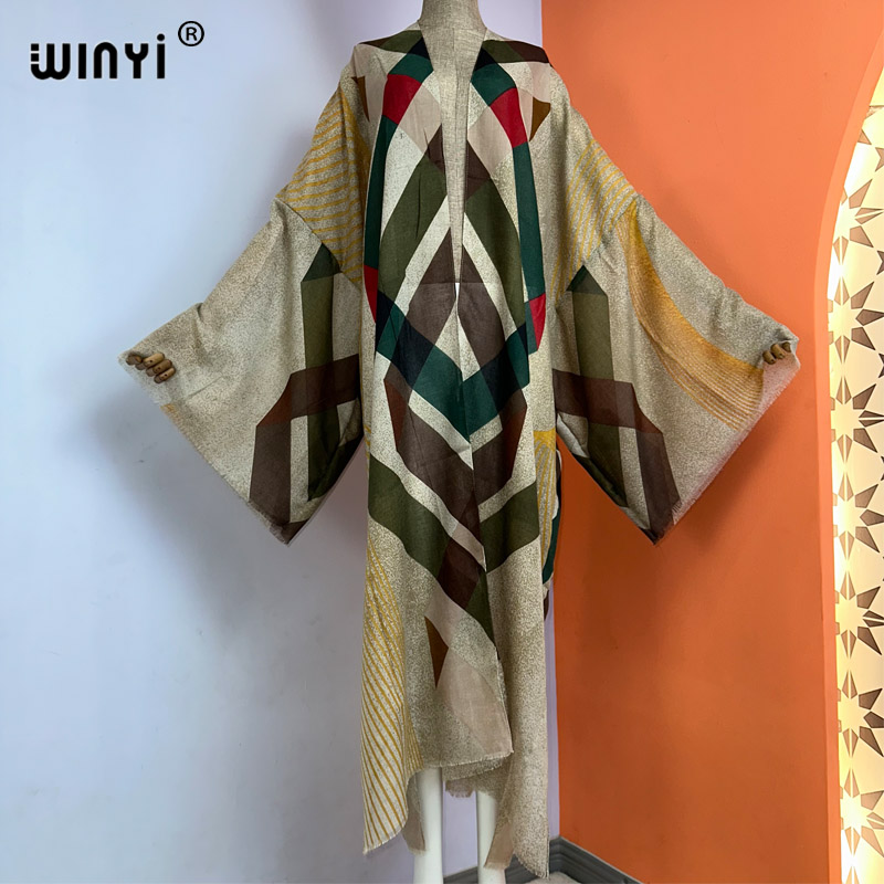 Boho Summer Beach Maxi Dress - Kimono WINYI letnie kaftany z nadrukiem