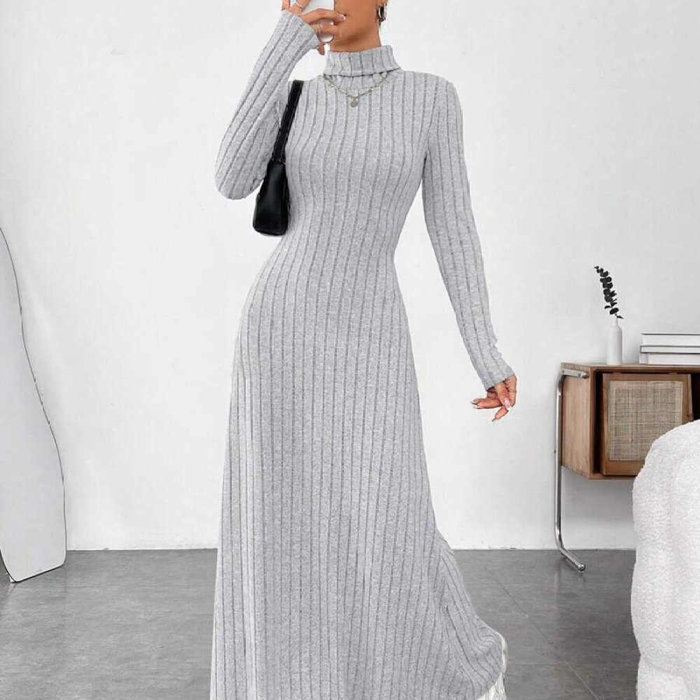 Elegancka jesienna sukienka z  – Bodycon Long Sleeve Ribbed Dress recenzja i cena
