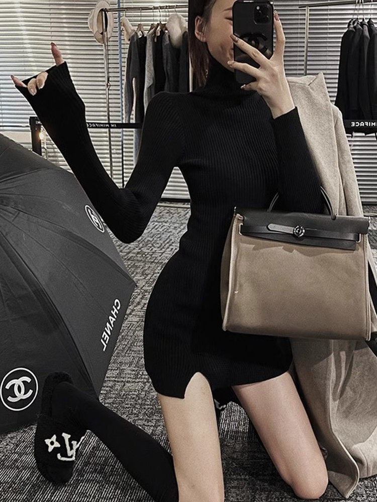 Damska dopasowana mini sukienk – Bodycon Long Sleeve Ribbed Dress recenzja i cena