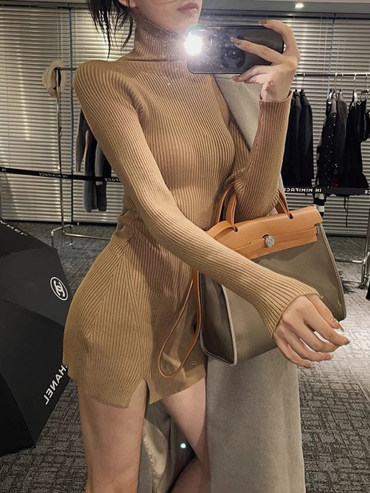 Damska dopasowana mini sukienk – Bodycon Long Sleeve Ribbed Dress recenzja i cena