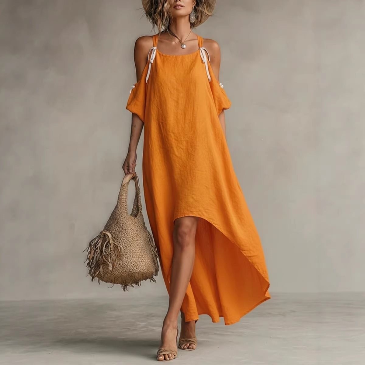 Letnia sukienka damska z bufia – Off Shoulder Puff Sleeve Sundress recenzja i cena
