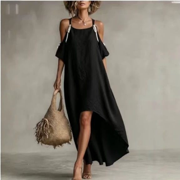 Letnia sukienka damska z bufia – Off Shoulder Puff Sleeve Sundress recenzja i cena