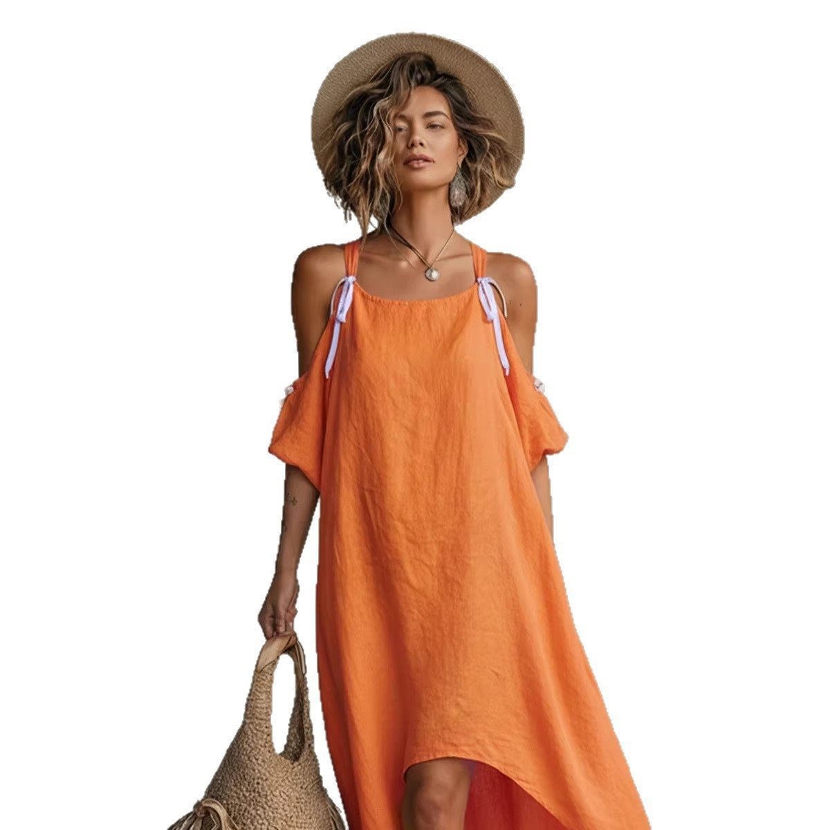 Letnia sukienka damska z bufia – Off Shoulder Puff Sleeve Sundress recenzja i cena