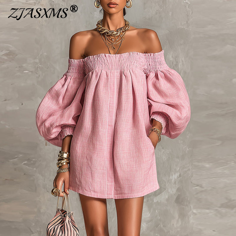 Letnia sukienka mini z odkryty – Off Shoulder Puff Sleeve Sundress recenzja i cena