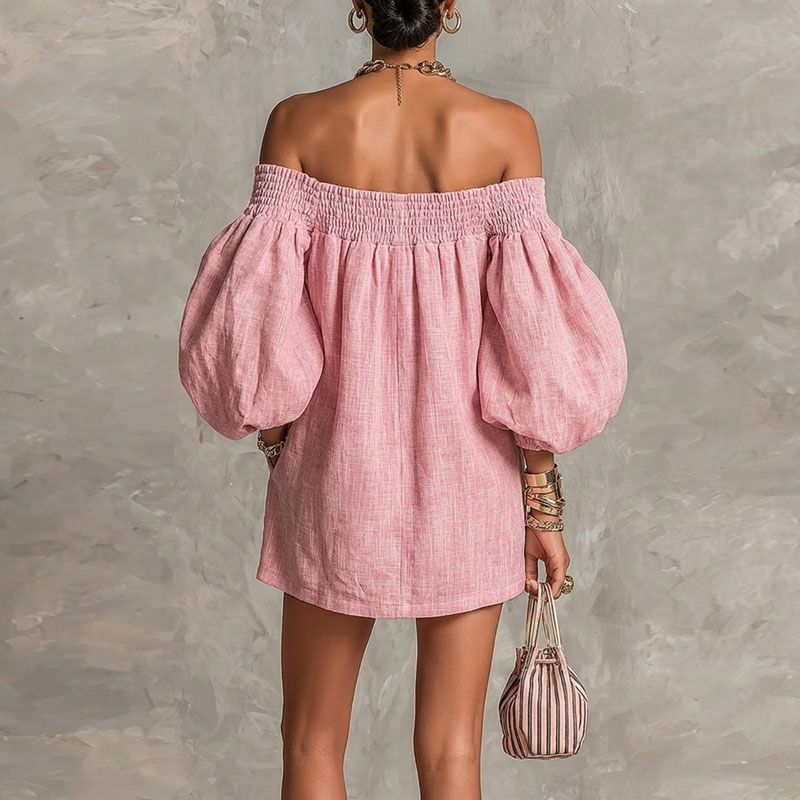 Letnia sukienka mini z odkryty – Off Shoulder Puff Sleeve Sundress recenzja i cena