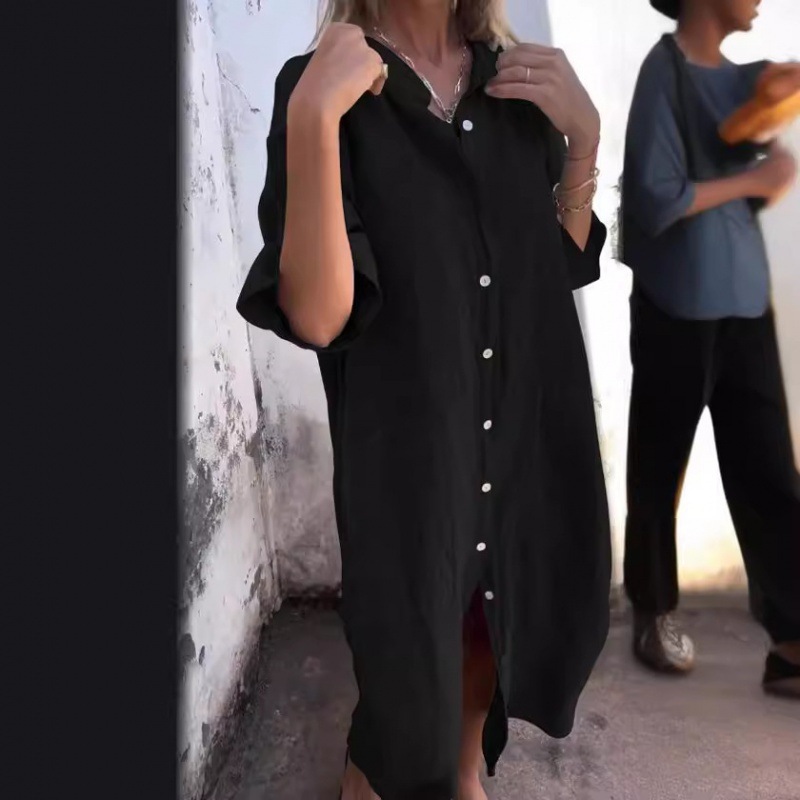 Sukienka koszulowa damska w st – Casual Loose Linen Shirt Dress recenzja i cena