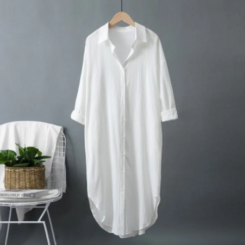 Nowe bawełniane i lniane damsk – Casual Loose Linen Shirt Dress recenzja i cena