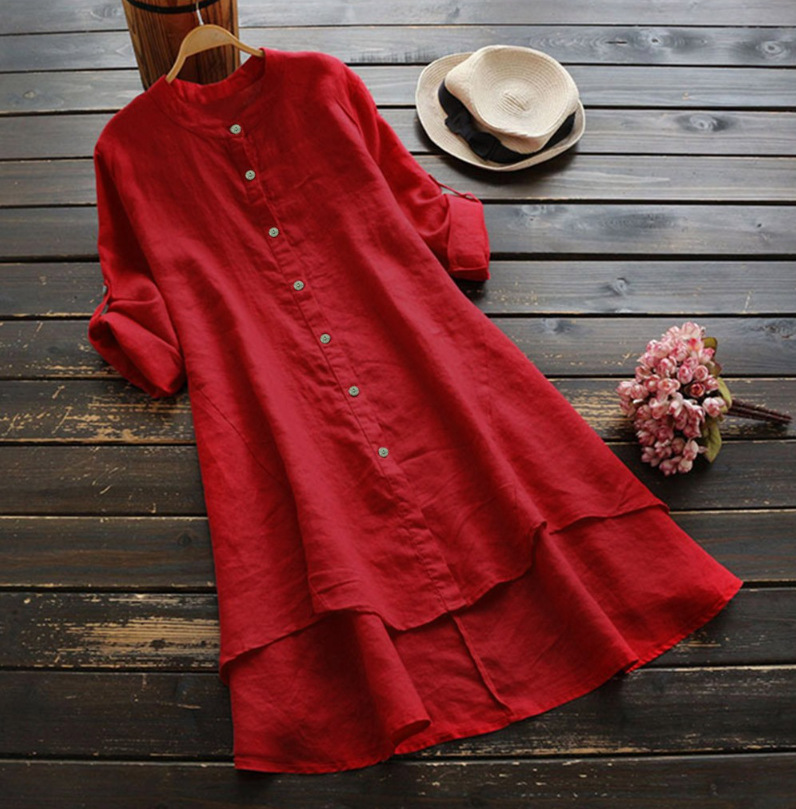 Sukienka koszulowa plus size d – Casual Loose Linen Shirt Dress recenzja i cena