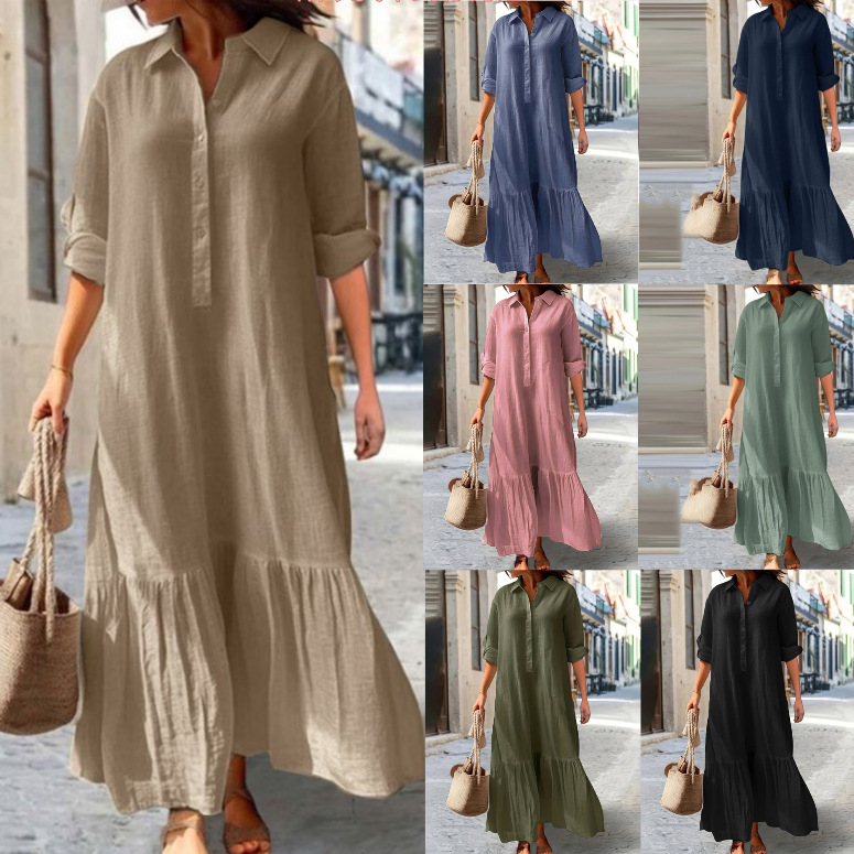 Sukienka koszulowa damska lnia – Casual Loose Linen Shirt Dress recenzja i cena