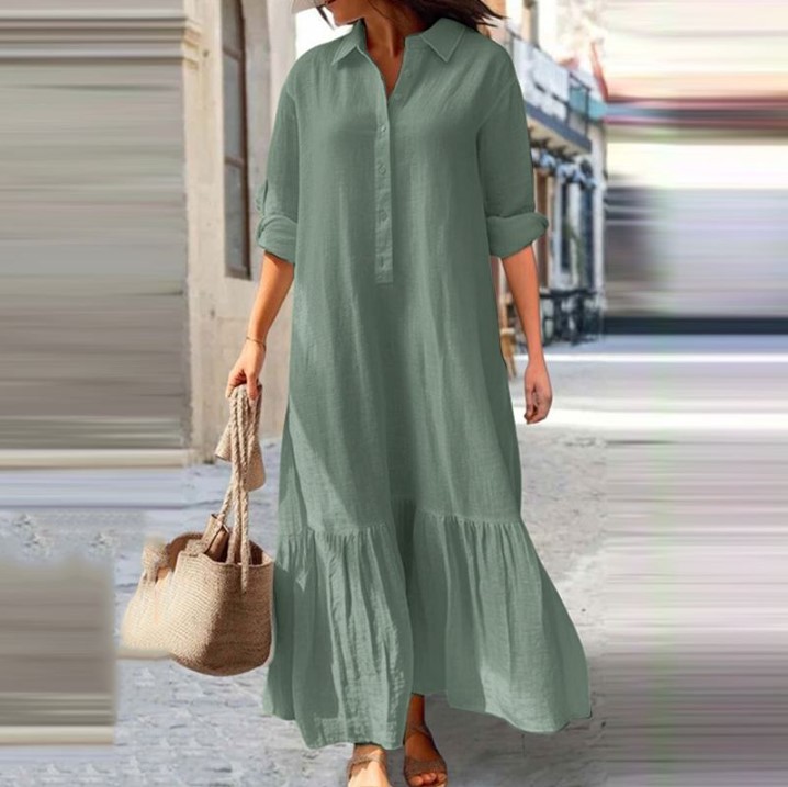 Sukienka koszulowa damska lnia – Casual Loose Linen Shirt Dress recenzja i cena