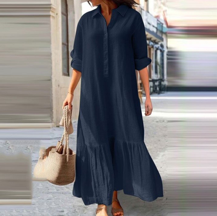 Sukienka koszulowa damska lnia – Casual Loose Linen Shirt Dress recenzja i cena