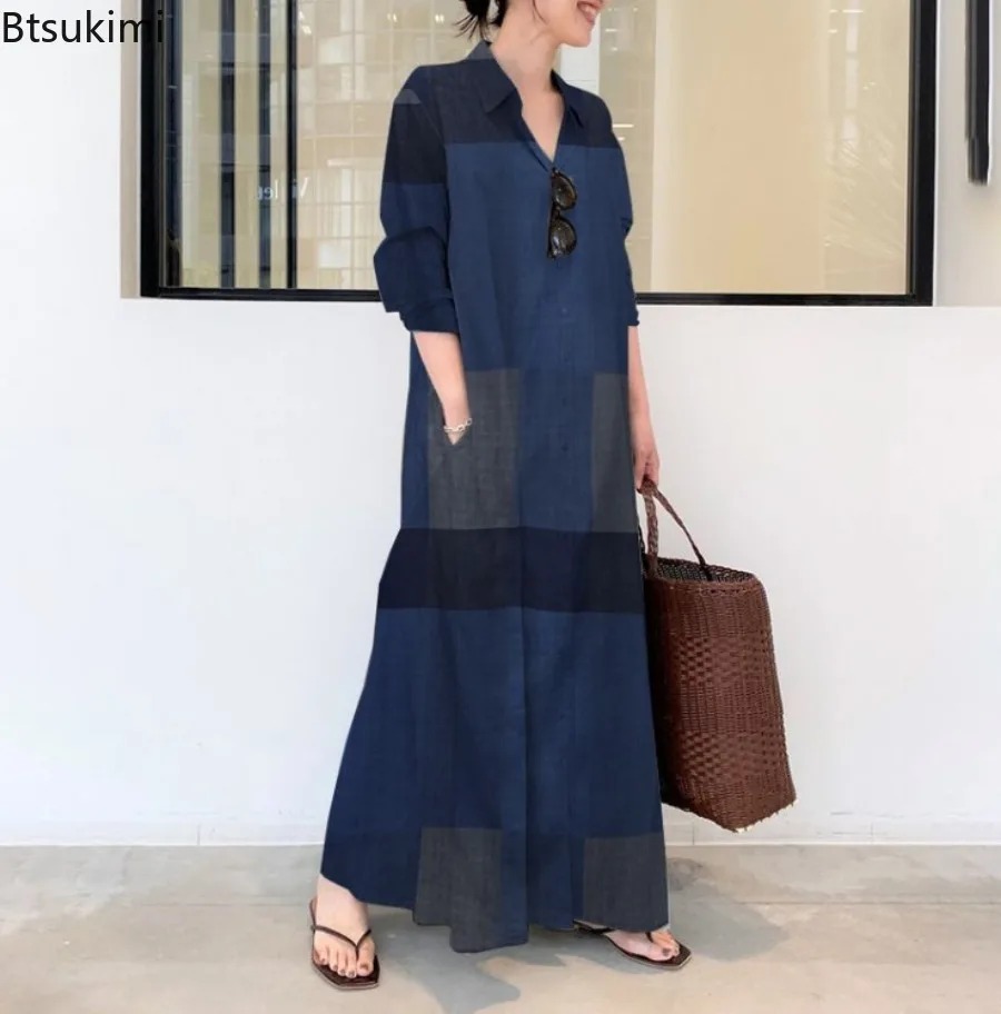 Modna Nowa Sukienka Koszulowa  – Casual Loose Linen Shirt Dress recenzja i cena