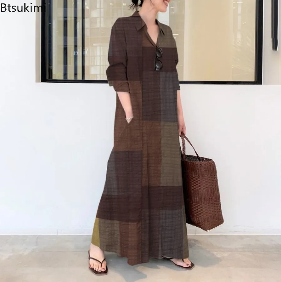 Modna Nowa Sukienka Koszulowa  – Casual Loose Linen Shirt Dress recenzja i cena
