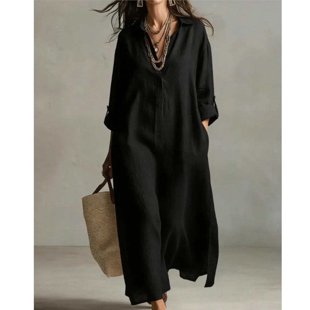 Damska lniana sukienka koszulo – Casual Loose Linen Shirt Dress recenzja i cena