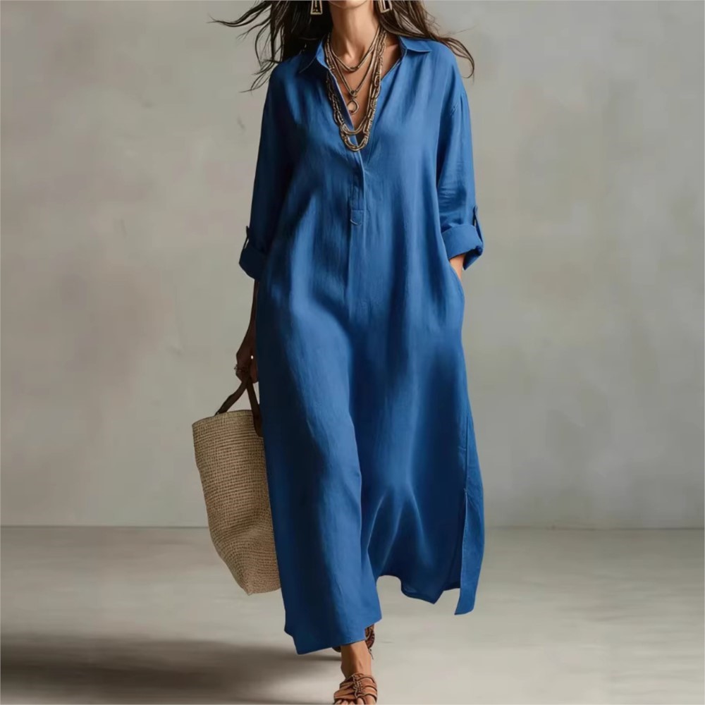 Damska lniana sukienka koszulo – Casual Loose Linen Shirt Dress recenzja i cena