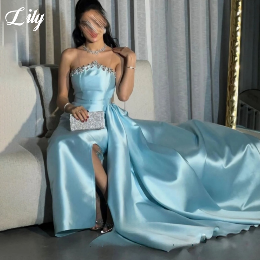 Lily Blue elegancka suknia wiz – Elegant Satin Evening Gown Split recenzja i cena