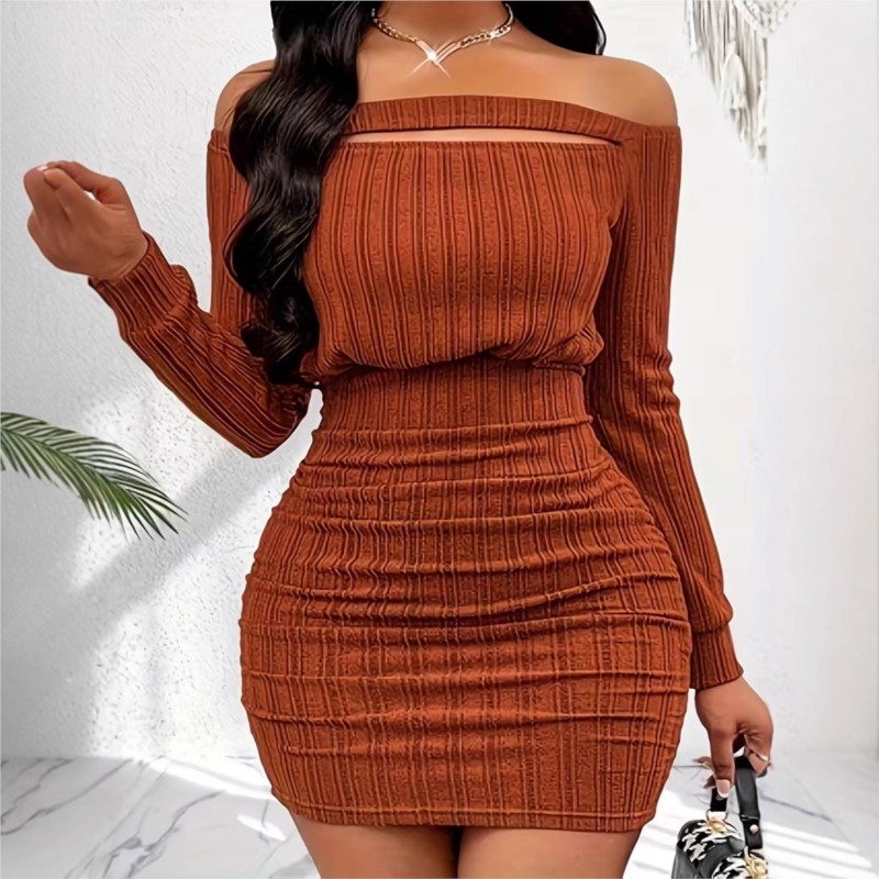Damska Sukienka Modna Wiosna J – Bodycon Long Sleeve Ribbed Dress recenzja i cena
