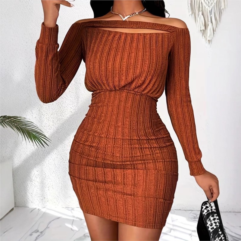 Damska Sukienka Modna Wiosna J – Bodycon Long Sleeve Ribbed Dress recenzja i cena