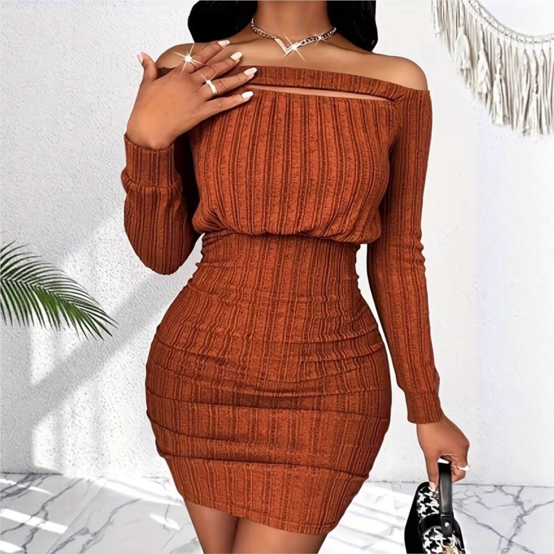 Damska Sukienka Modna Wiosna J – Bodycon Long Sleeve Ribbed Dress recenzja i cena
