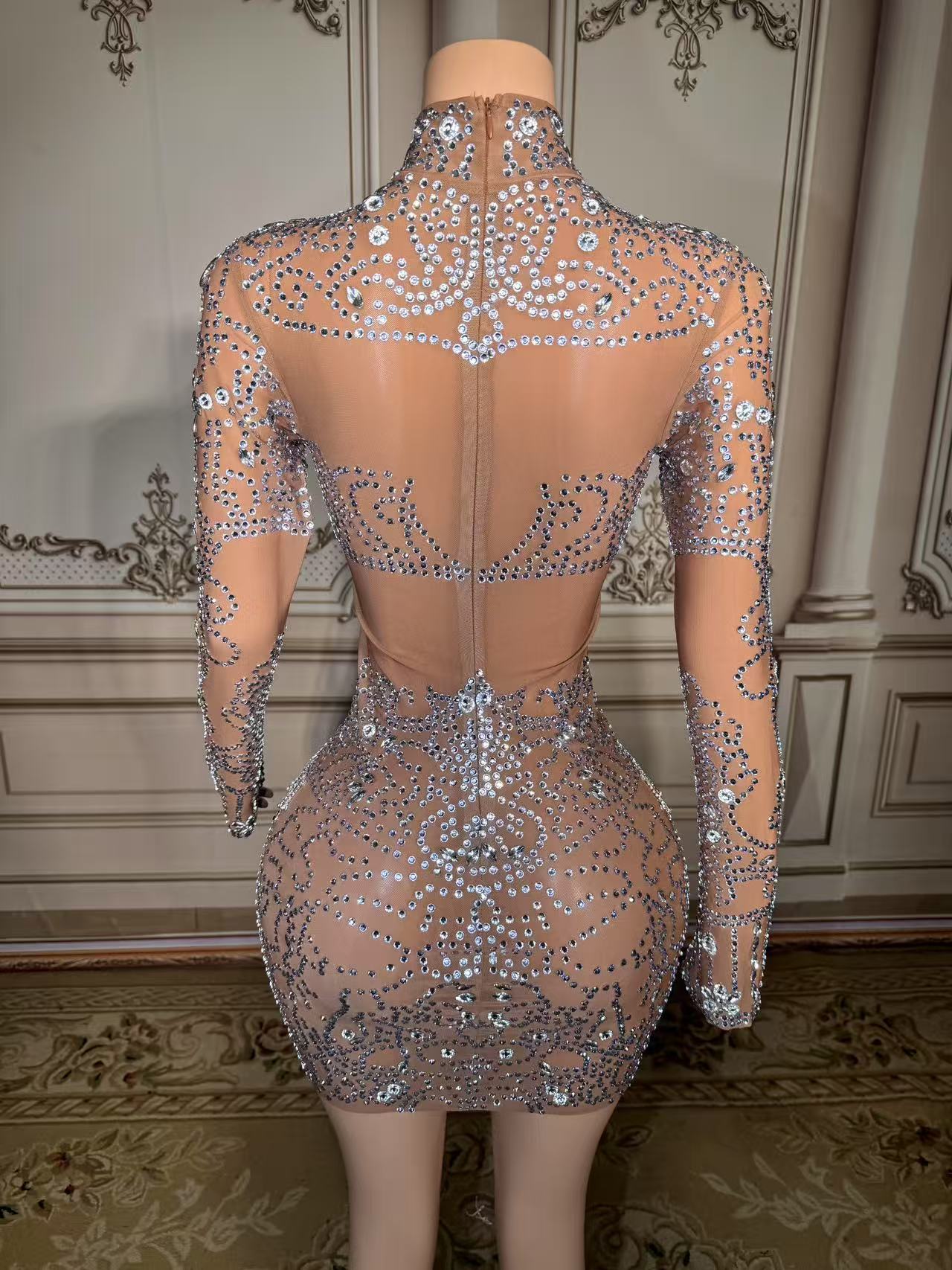 Sukienka mini z błyszczącymi c – Sparkly Rhinestone Club Party Dress recenzja i cena