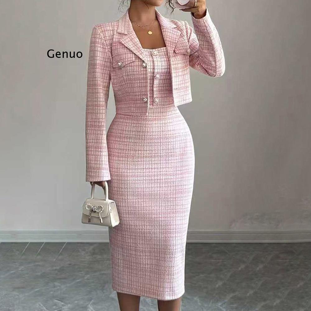 Elegancki tweedowy komplet dam – Tweed Two Piece Blazer Dress recenzja i cena