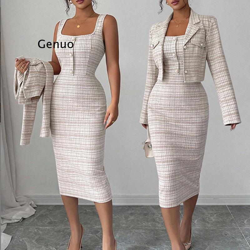 Elegancki tweedowy komplet dam – Tweed Two Piece Blazer Dress recenzja i cena