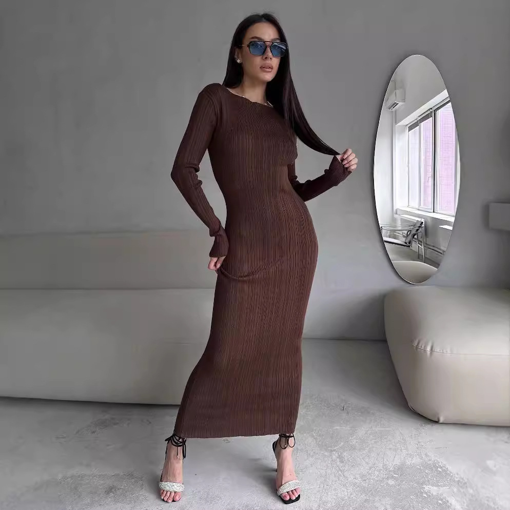 Elegancka damska sukienka maxi – Bodycon Long Sleeve Ribbed Dress recenzja i cena