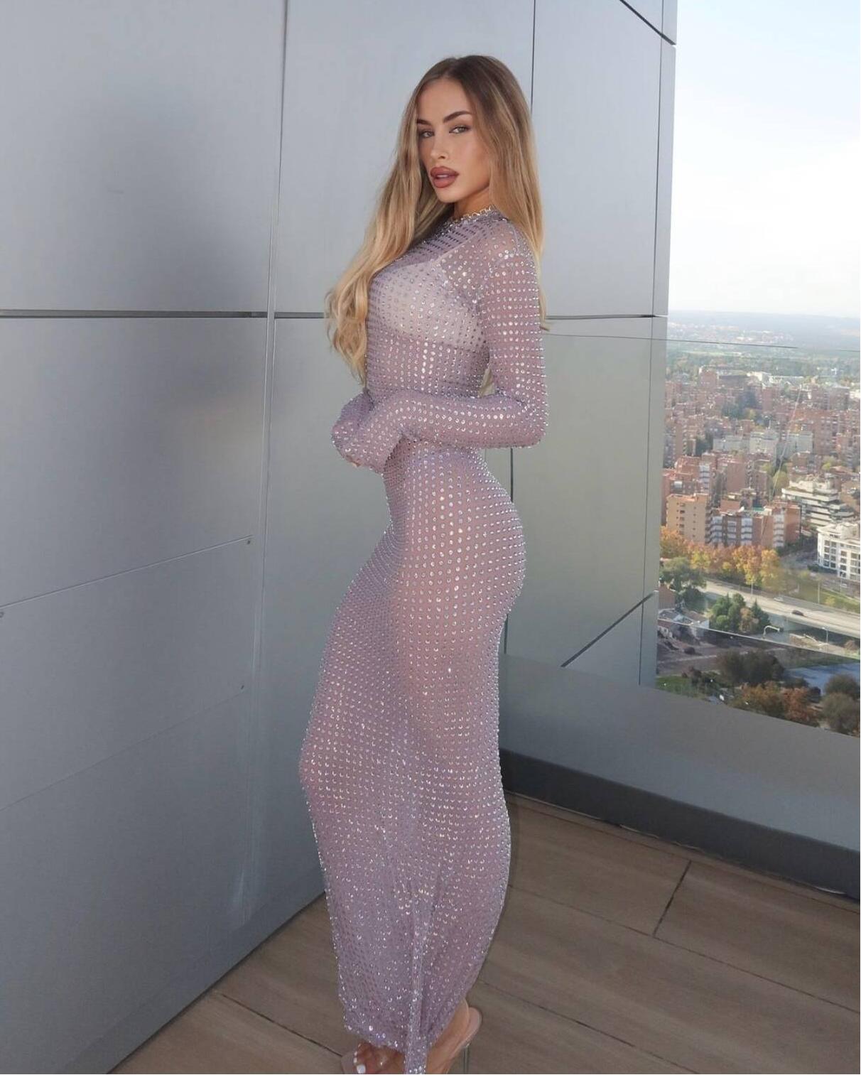 2025 nowa przezroczysta suknia – Sparkly Rhinestone Club Party Dress recenzja i cena