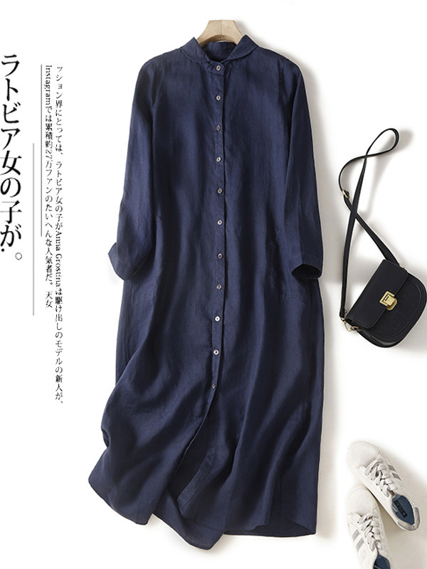 Luźna sukienka koszulowa z baw – Casual Loose Linen Shirt Dress recenzja i cena