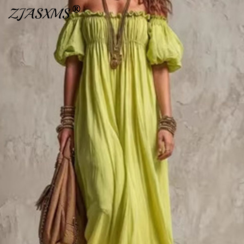 Damska elastyczna sukienka let – Off Shoulder Puff Sleeve Sundress recenzja i cena