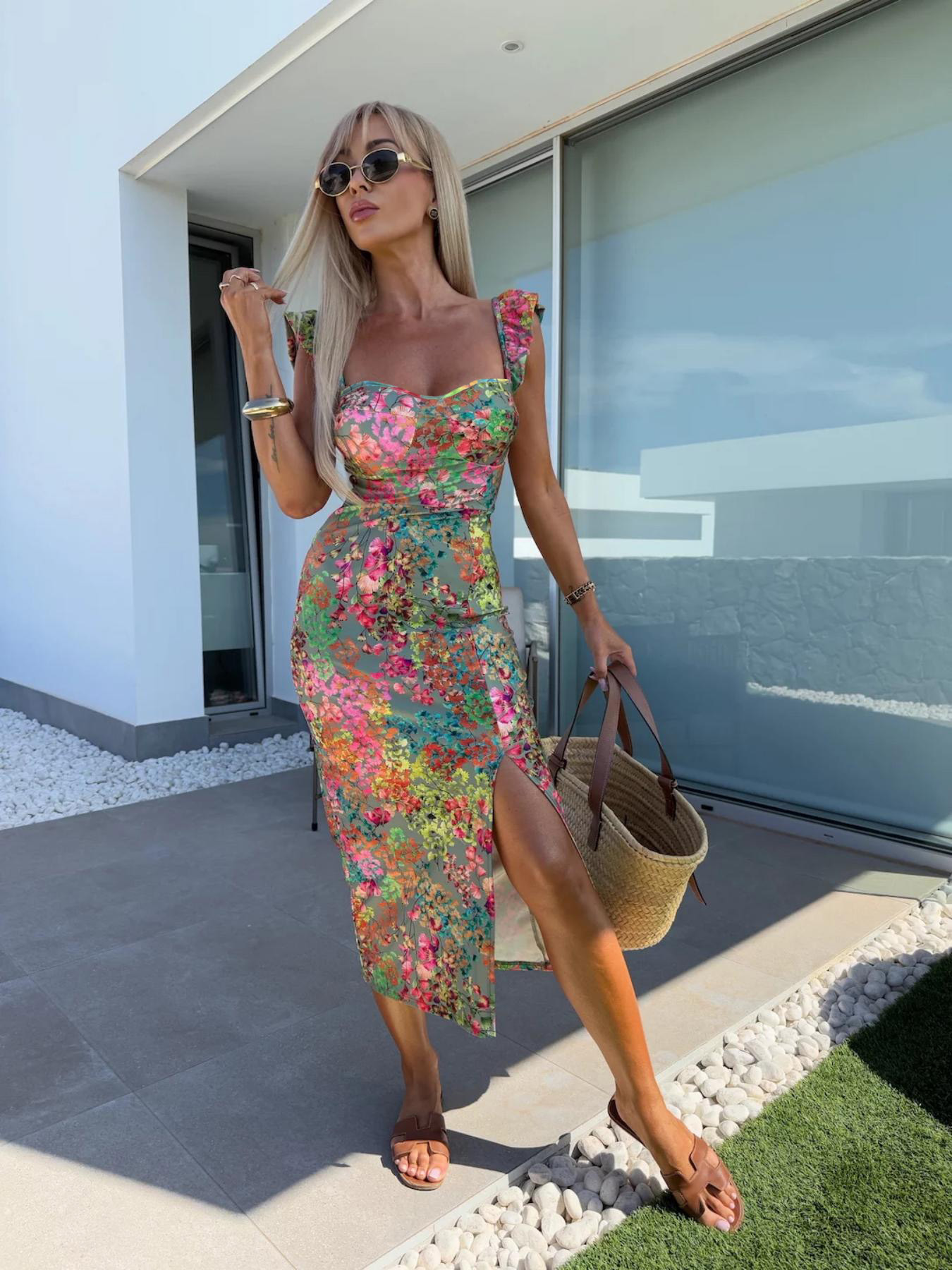 Nowa europejska i amerykańska  – French Vintage Floral Midi Dress recenzja i cena