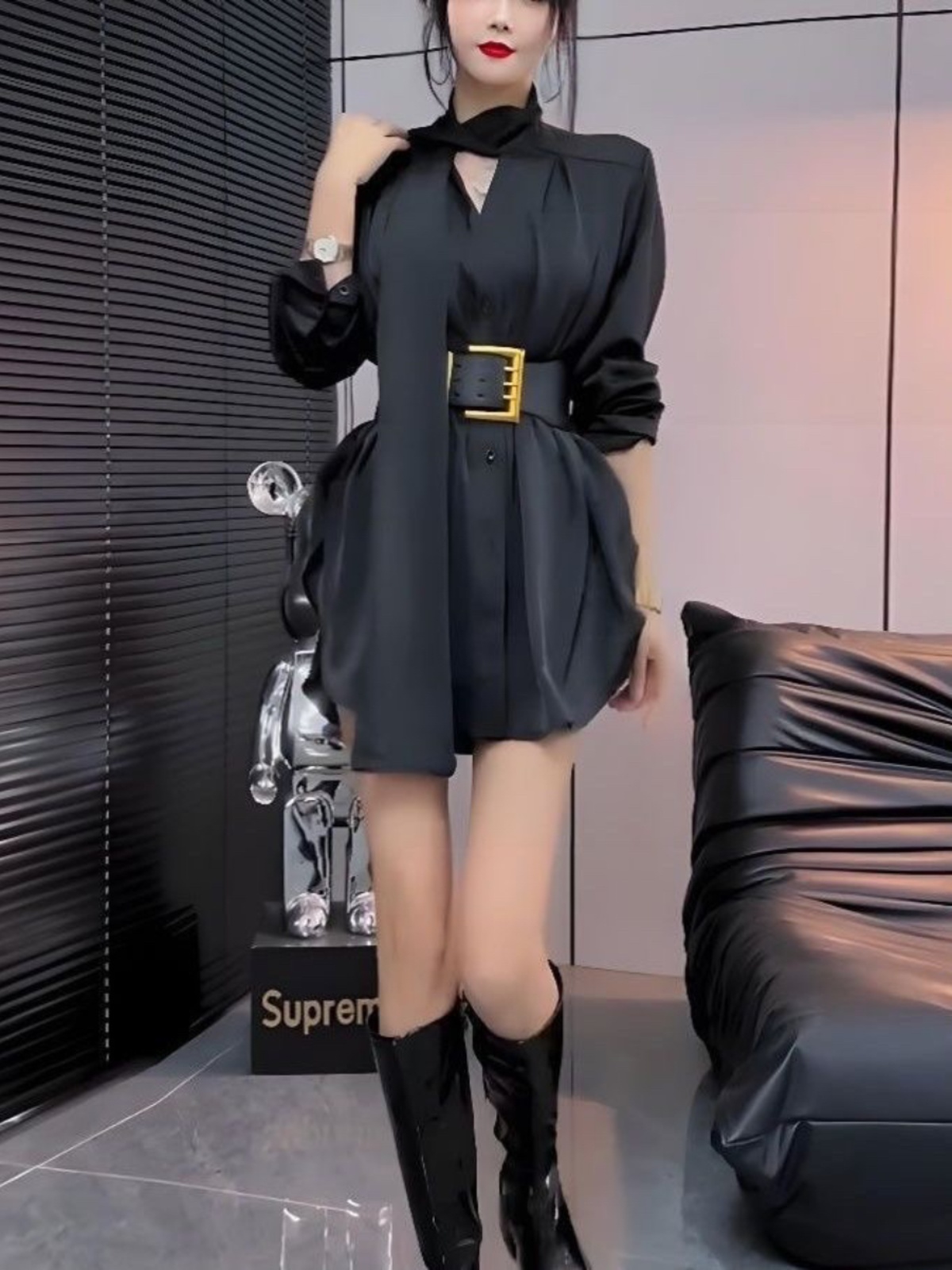 Biała jedwabna sukienka koszul – Korean Style A Line Shirt Dress recenzja i cena