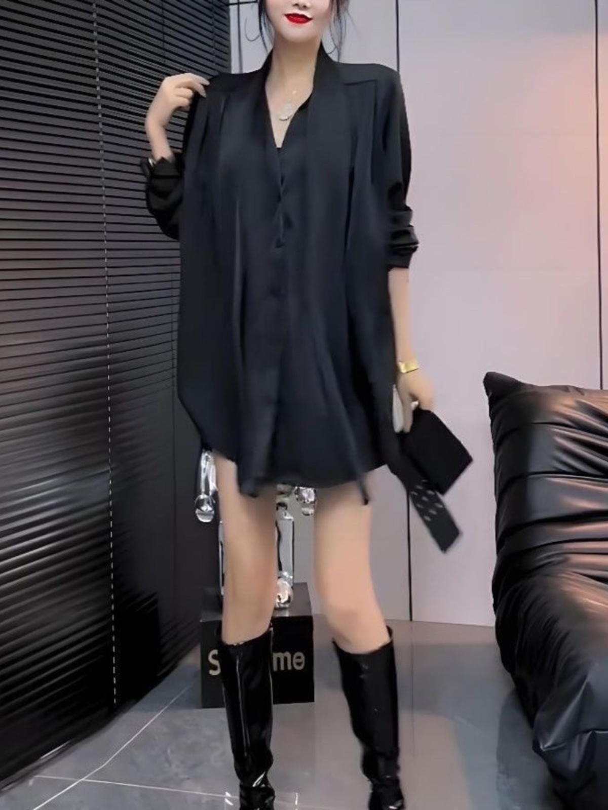 Biała jedwabna sukienka koszul – Korean Style A Line Shirt Dress recenzja i cena