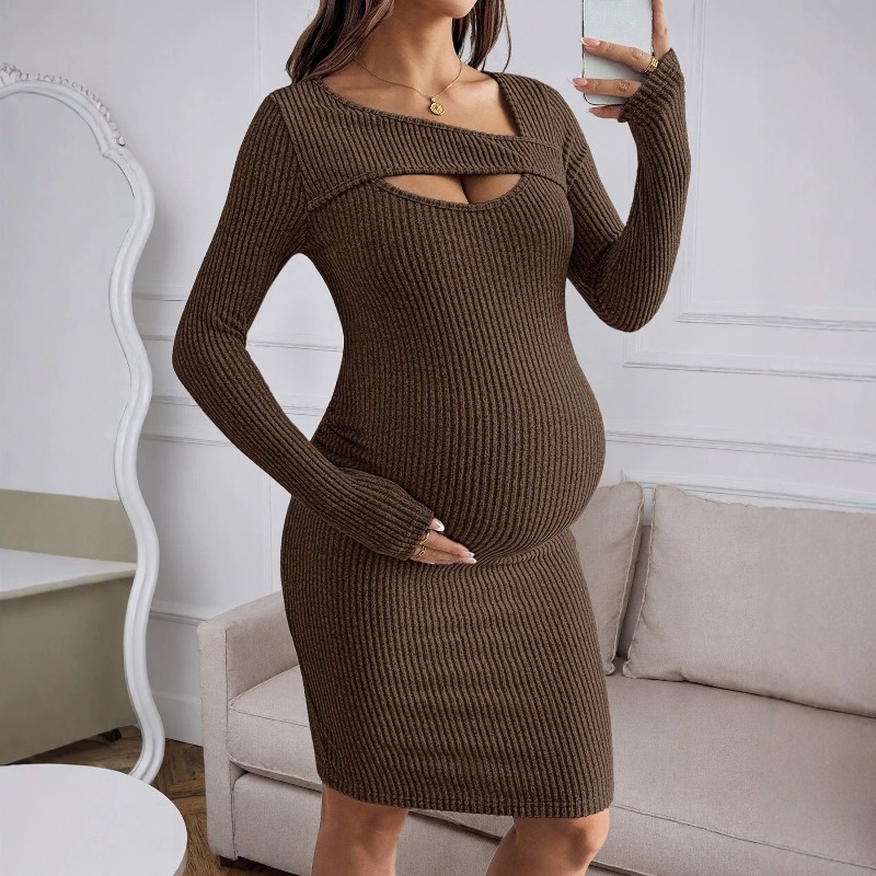 Odzież ciążowa Sukienka z dług – Bodycon Long Sleeve Ribbed Dress recenzja i cena