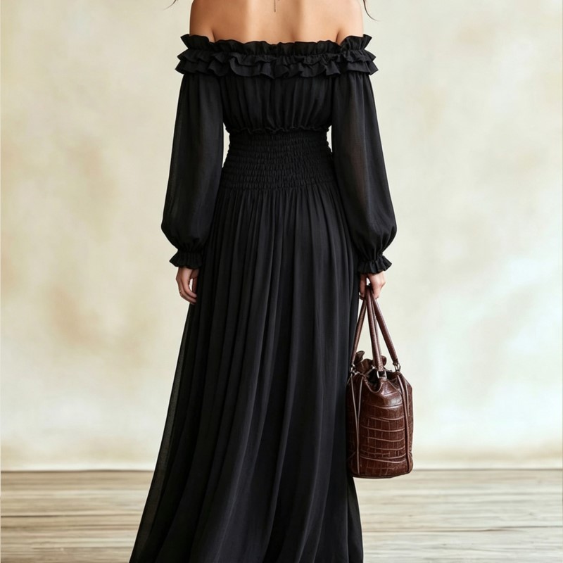 Damska sukienka maxi z odkryty – Off Shoulder Puff Sleeve Sundress recenzja i cena