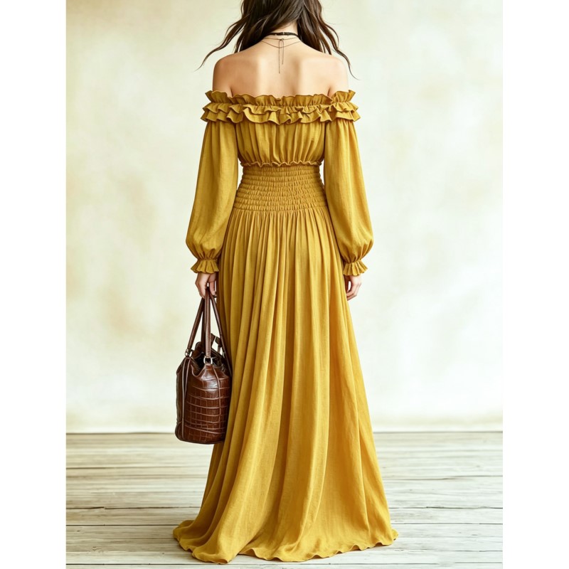 Sukienki maxi z odkrytymi rami – Off Shoulder Puff Sleeve Sundress recenzja i cena